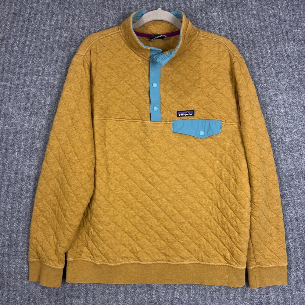 Patagonia Quilted Snap-T Pullover Mens L Gold Good Diamond Quilt Cotton Blend